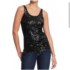 10/$25🦋 J. Crew Black Sequin Crew Neck Tank Top - Size Large